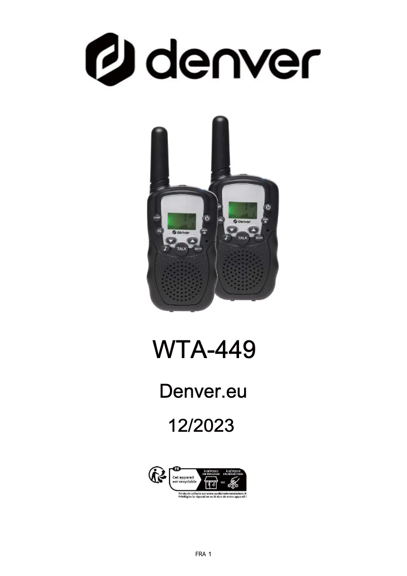 Page 1 de la notice Manuel utilisateur Denver WTA-449