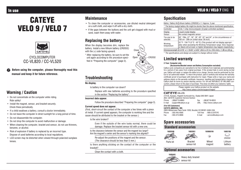 Image de la première page du manuel de l'appareil Velo 7