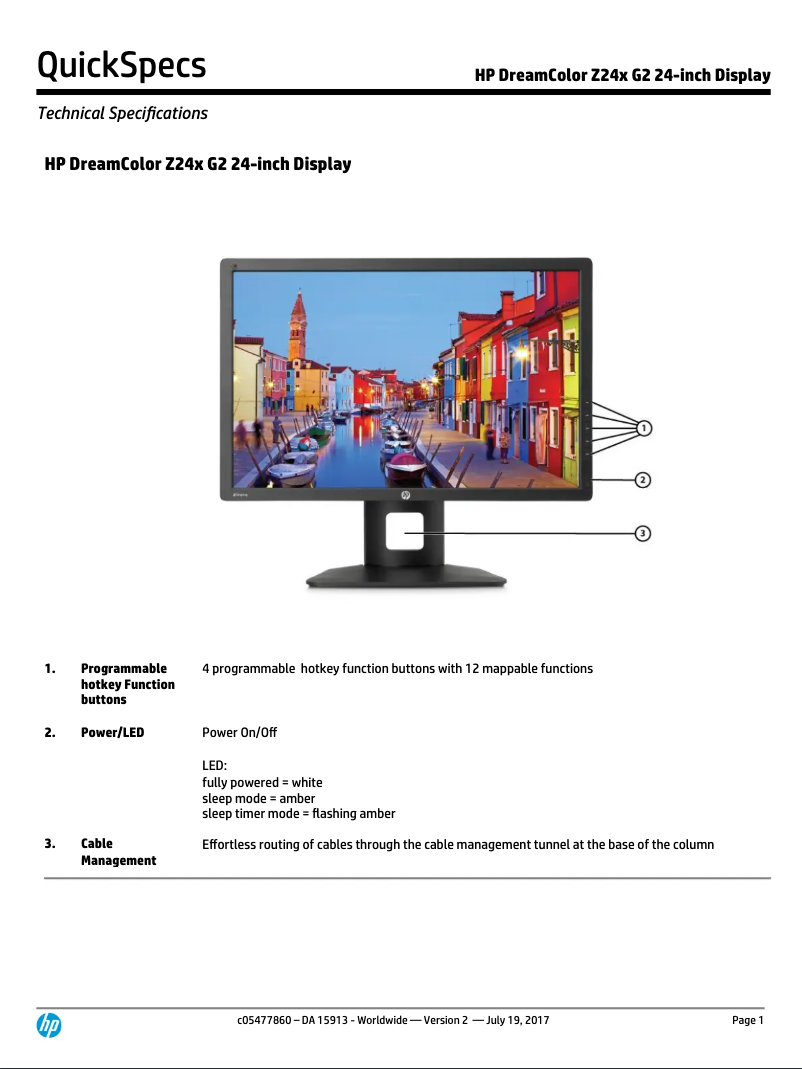 Page 1 de la notice Fiche technique HP DreamColor Z24x G2