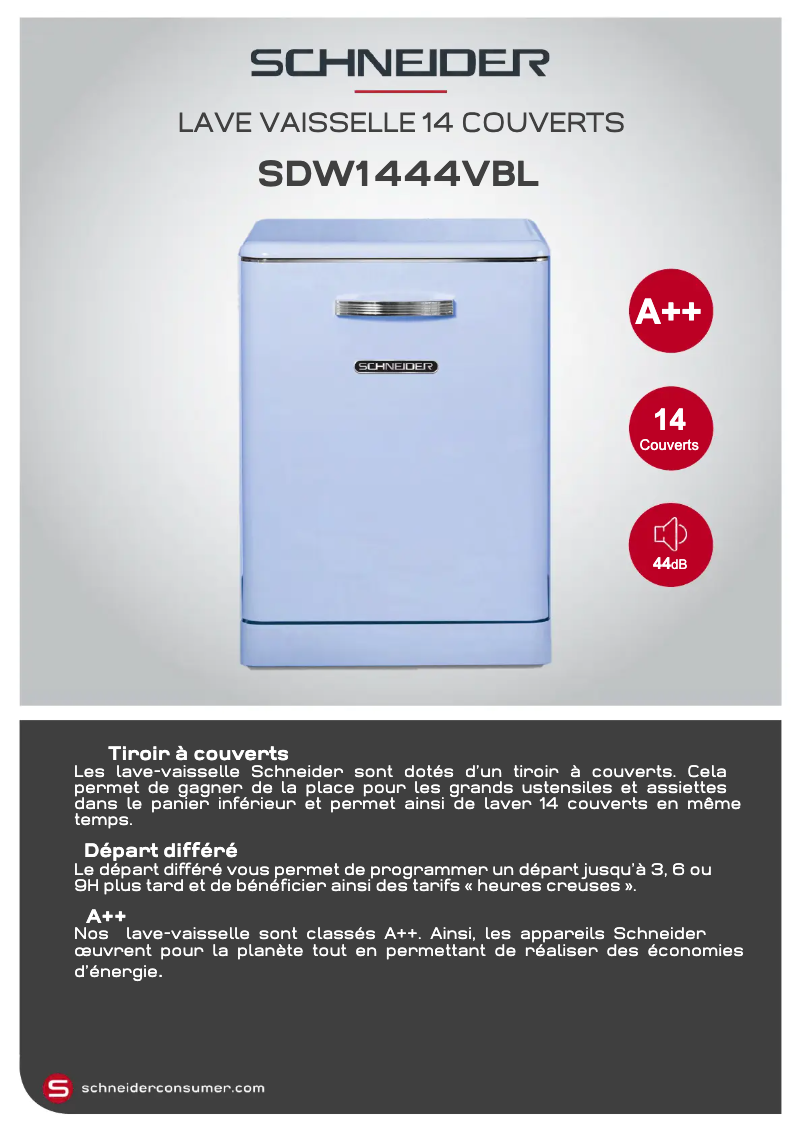 Page 1 de la notice Fiche technique Schneider SDW1444V