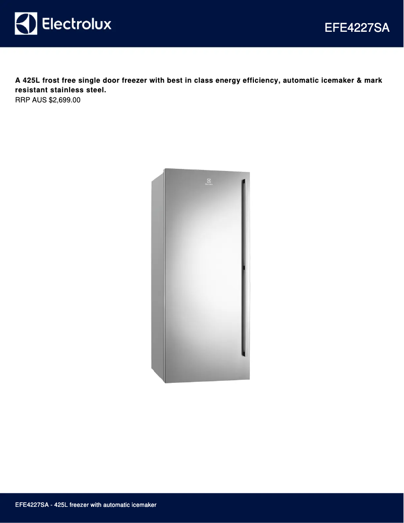 Page 1 de la notice Fiche technique Electrolux EFE4227SA
