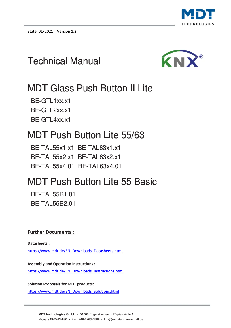 Page 1 de la notice Manuel utilisateur MDT BE-GTL4TW.01
