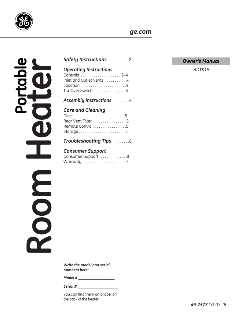 Image de la première page du manuel de l'appareil ADTK15AK