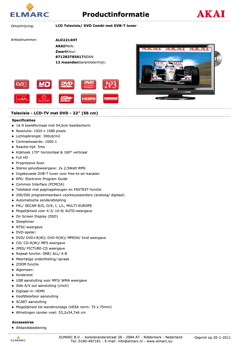 Page 1 de la notice Manuel utilisateur AKAI ALD2214HT