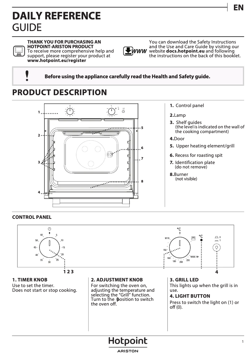 Page 1 de la notice Manuel utilisateur Hotpoint GA2 124 IX HA