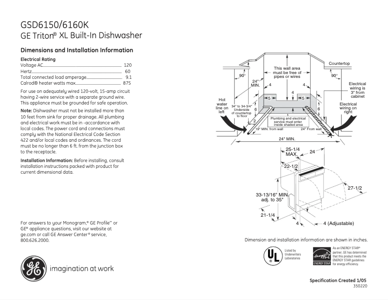 Page n°1 - Fiche technique GE GSD6160KSS