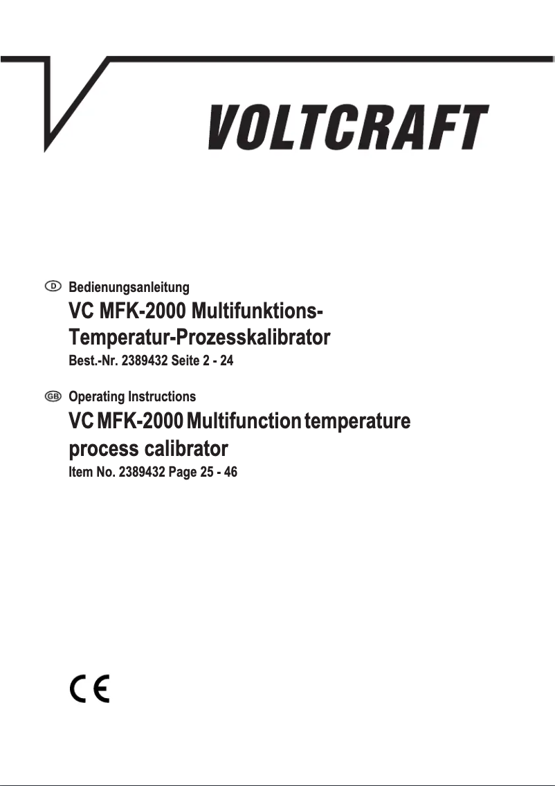 Page n°1 - Manuel utilisateur Voltcraft VC MFK-2000