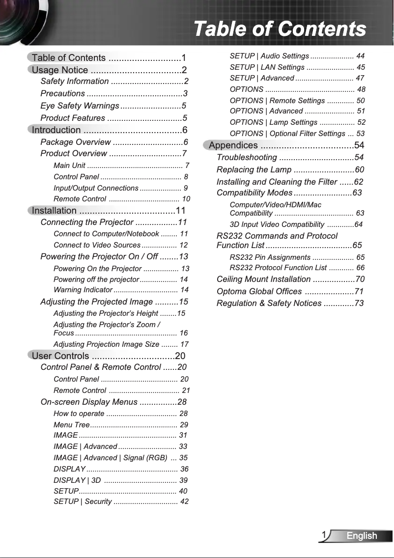 Page 1 de la notice Manuel utilisateur Optoma W316ST