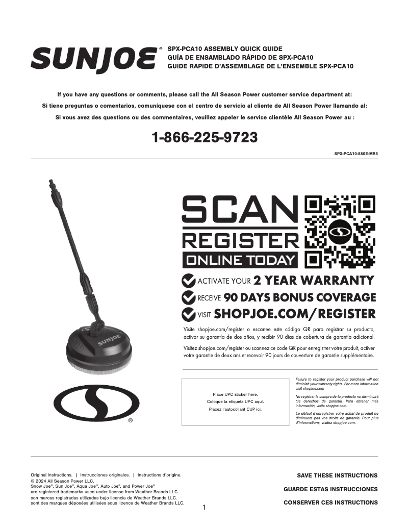 Page 1 de la notice Manuel utilisateur Sun Joe SPX-PCA10