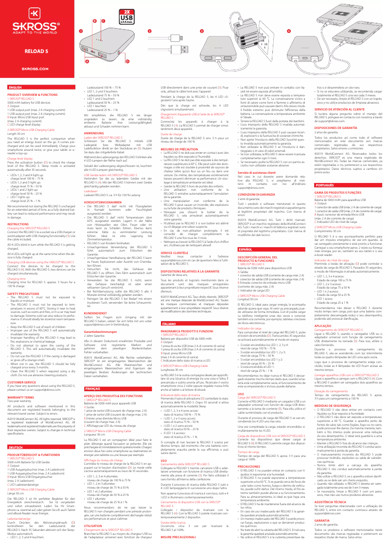 Page 1 de la notice Manuel utilisateur Skross Reload 5