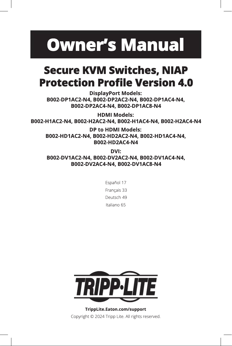 Page 1 de la notice Manuel utilisateur Tripp Lite B002-DP1AC8-N4