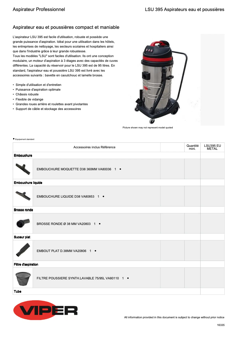 Página 1 del manual Ficha técnica Nilfisk Viper LSU395