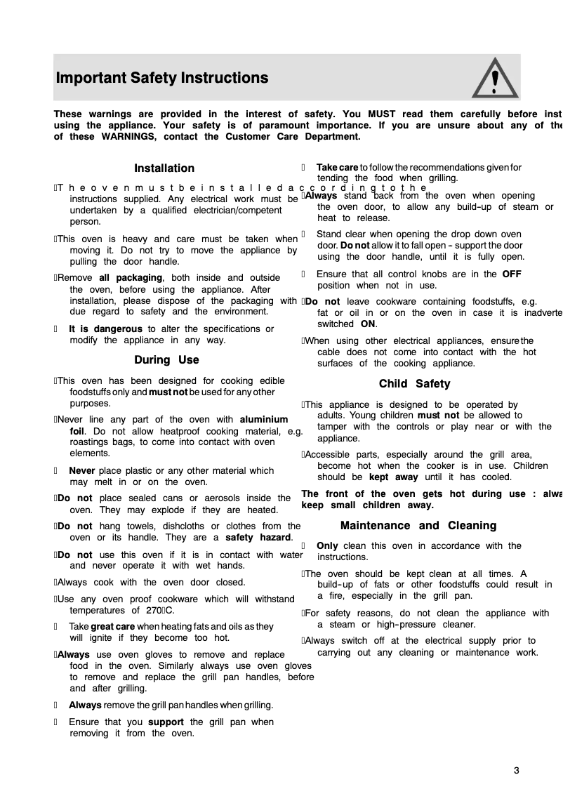 Page 1 de la notice Manuel utilisateur Tricity Bendix TBS749X1