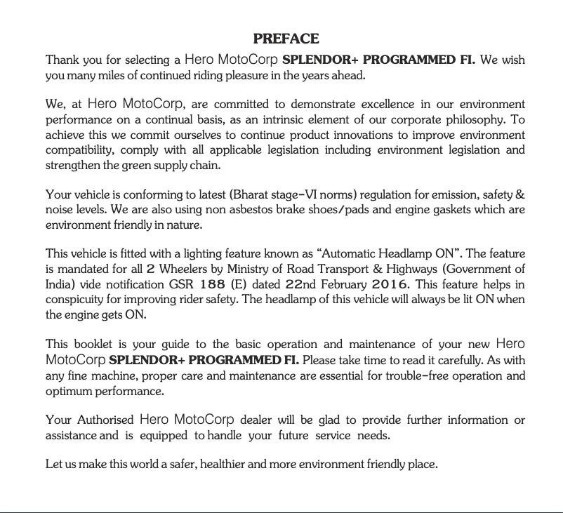 Page 1 de la notice Manuel utilisateur Hero Splendor+ (2020)