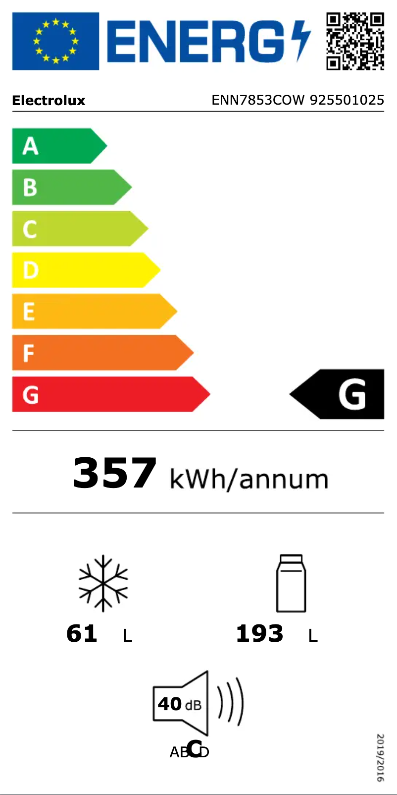 Page n°1 - Label énergétique Electrolux ENN7853COW