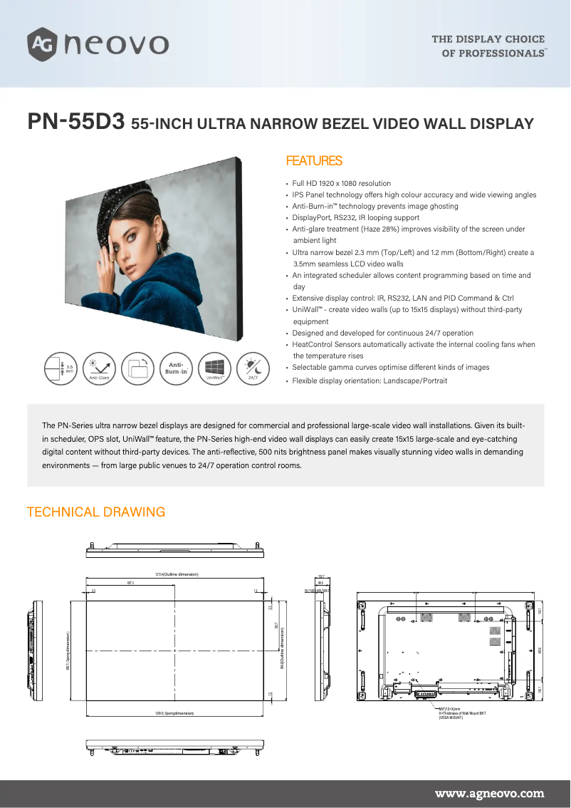 Página 1 del manual Ficha técnica AG Neovo PN-55D3