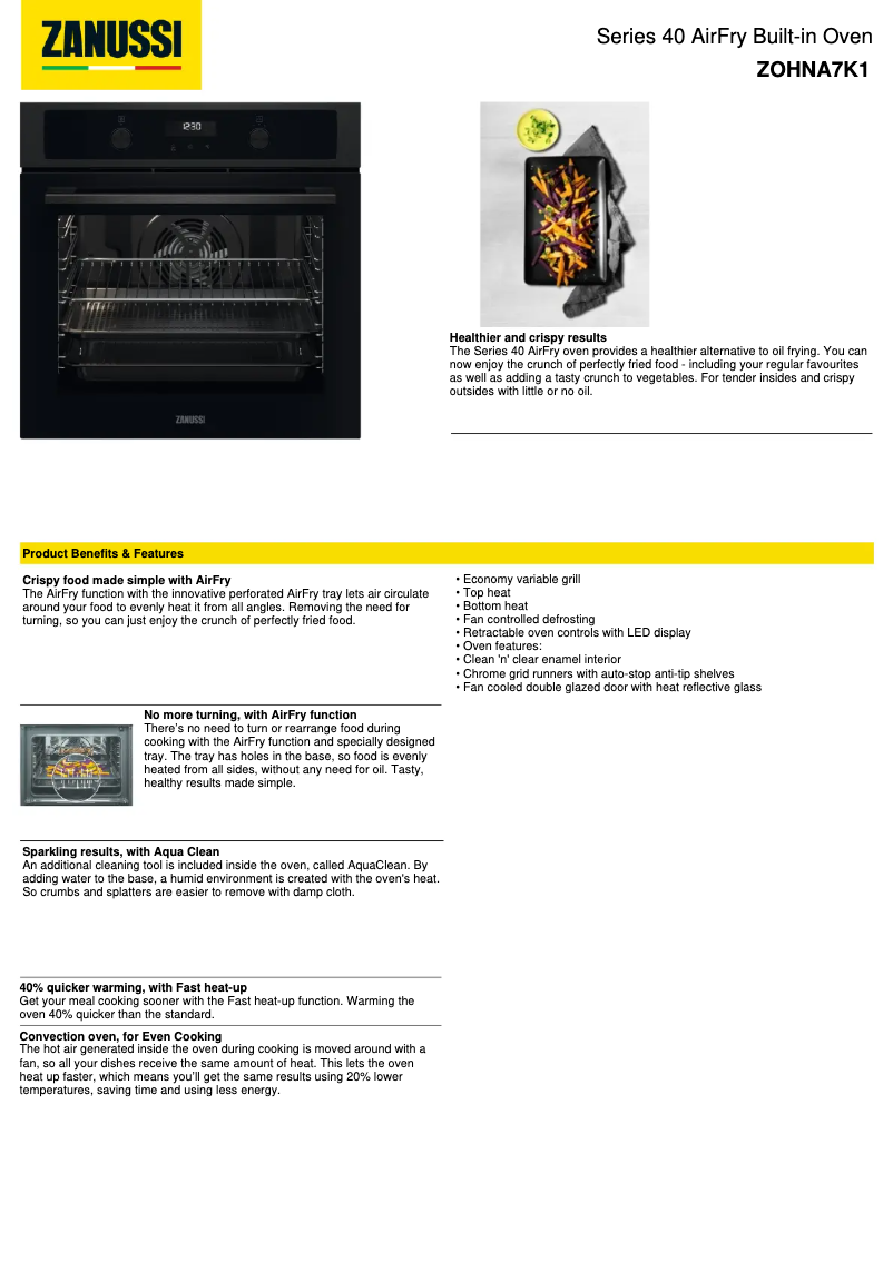 Page 1 de la notice Fiche technique Zanussi ZOHNA7K1