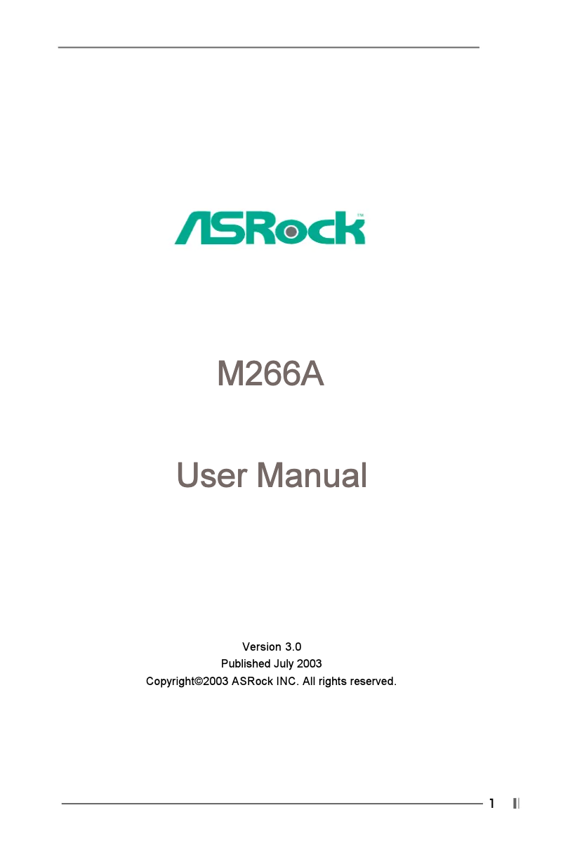 Page 1 de la notice Manuel utilisateur Asrock M266A R3.0