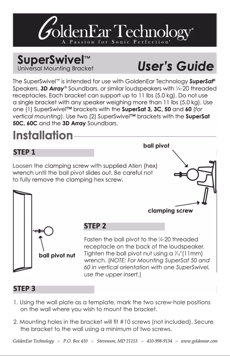 Página 1 del manual Manual de usuario GoldenEar SuperSwivel