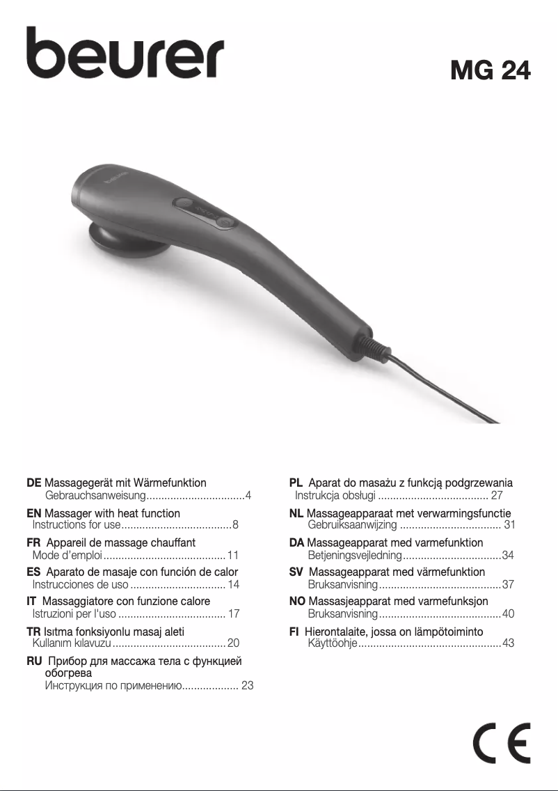 Page 1 de la notice Manuel utilisateur Beurer MG 24