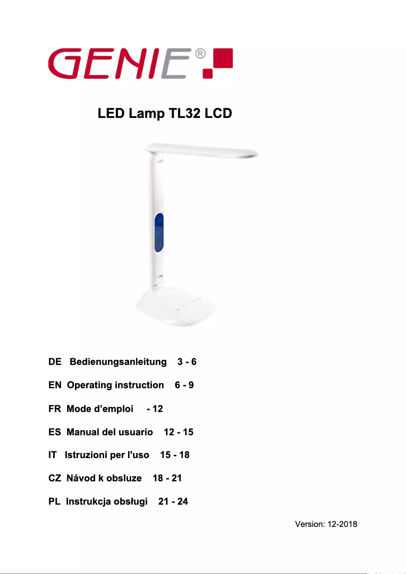 Page 1 de la notice Manuel utilisateur Genie TL32 LCD