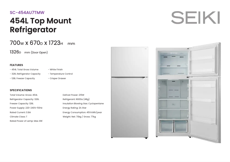 Page n°1 - Fiche technique Seiki SC-454AU7TMW