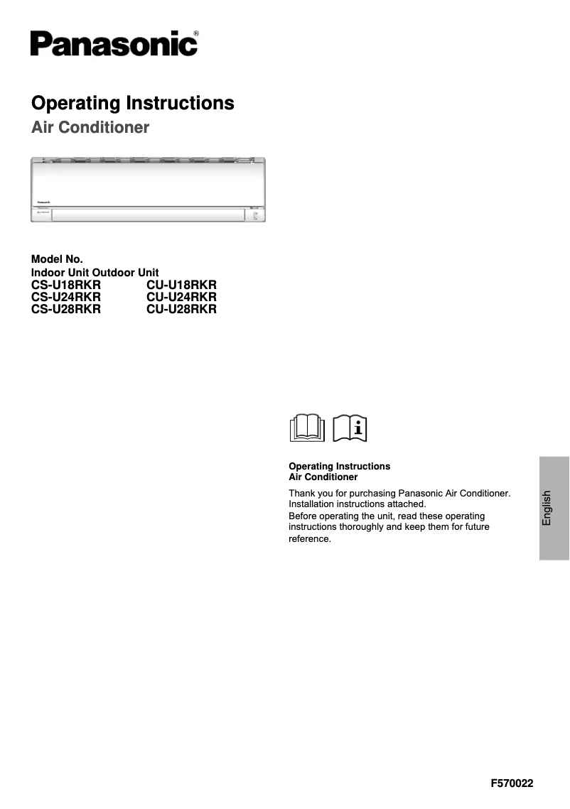Page 1 de la notice Manuel utilisateur Panasonic CU-U24RKR