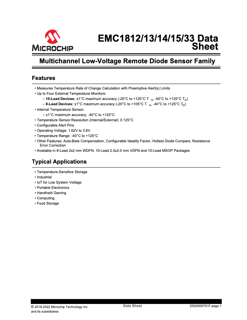 Página 1 del manual Ficha técnica Microchip EMC1812