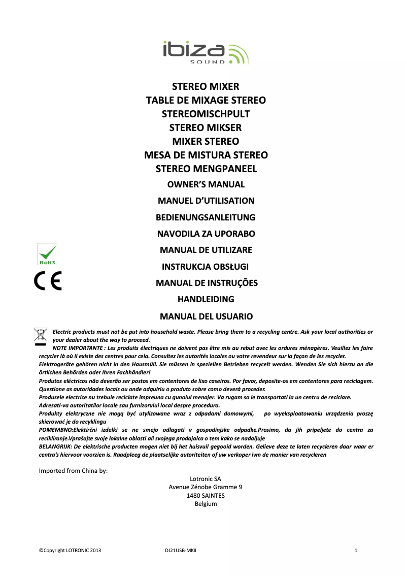 Image de la première page du manuel de l'appareil DJ21USB-MKII