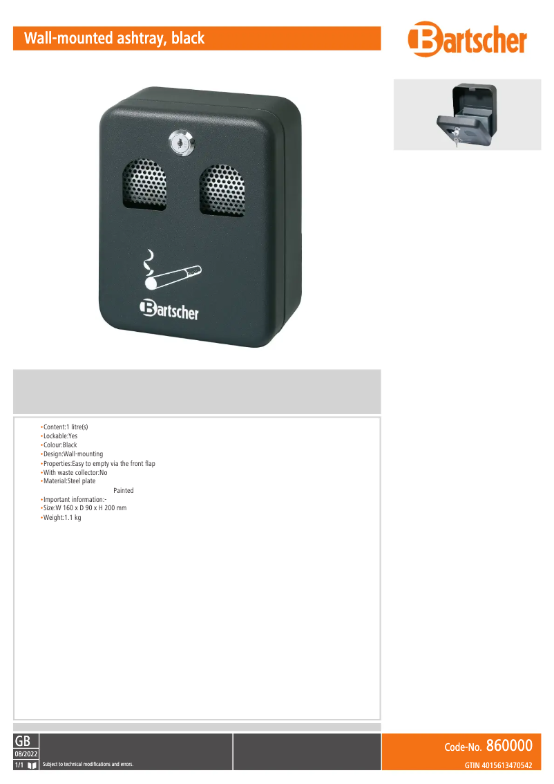 Page n°1 - Fiche technique Bartscher 860000