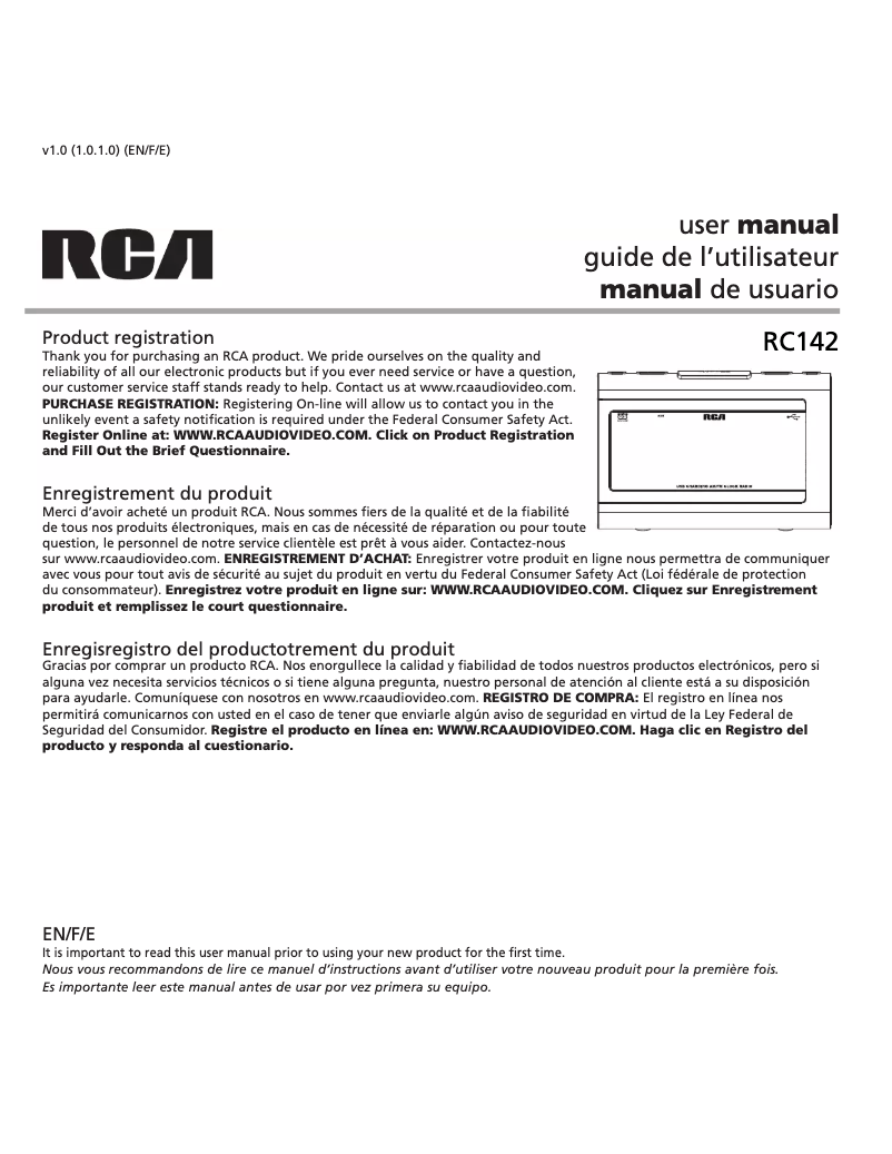 Page 1 de la notice Manuel utilisateur audiovox RC142