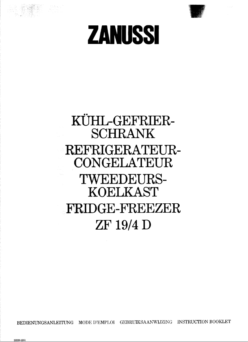 Page 1 de la notice Manuel utilisateur Zanussi ZF 19/4 d