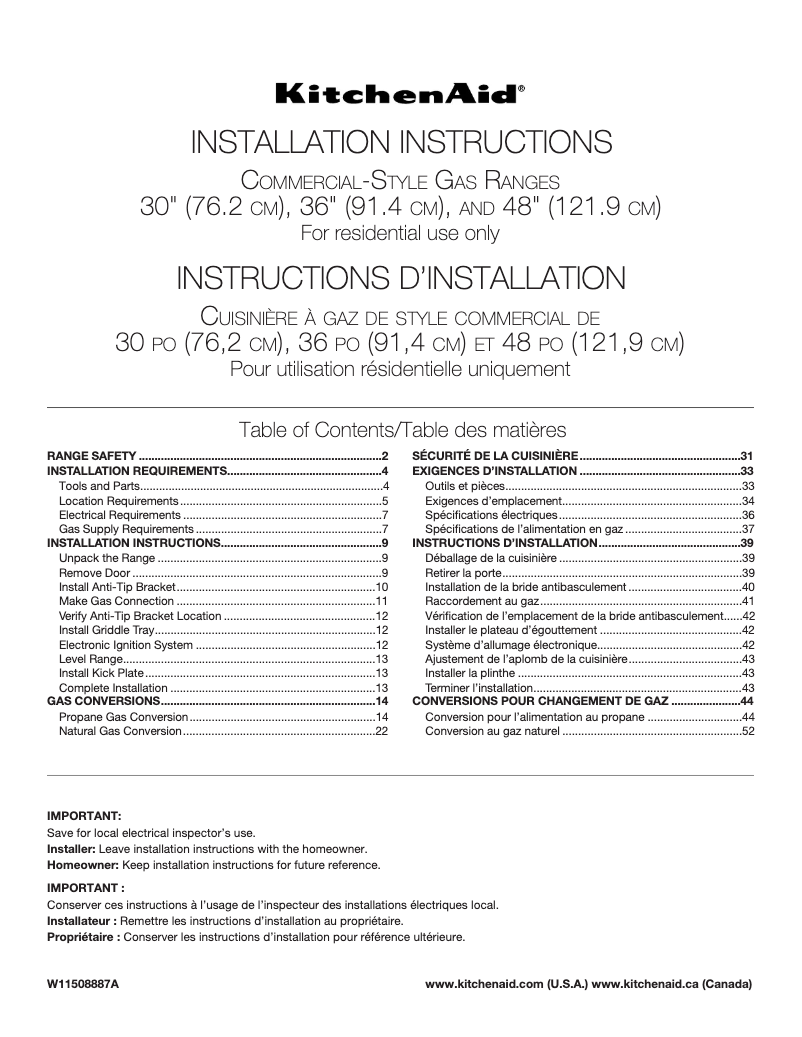 Página 1 del manual Guía de instalación KitchenAid KFGC500JSS