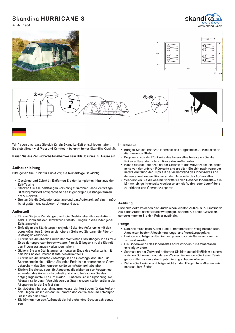 Page 1 de la notice Manuel utilisateur Skandika Hurricane 8