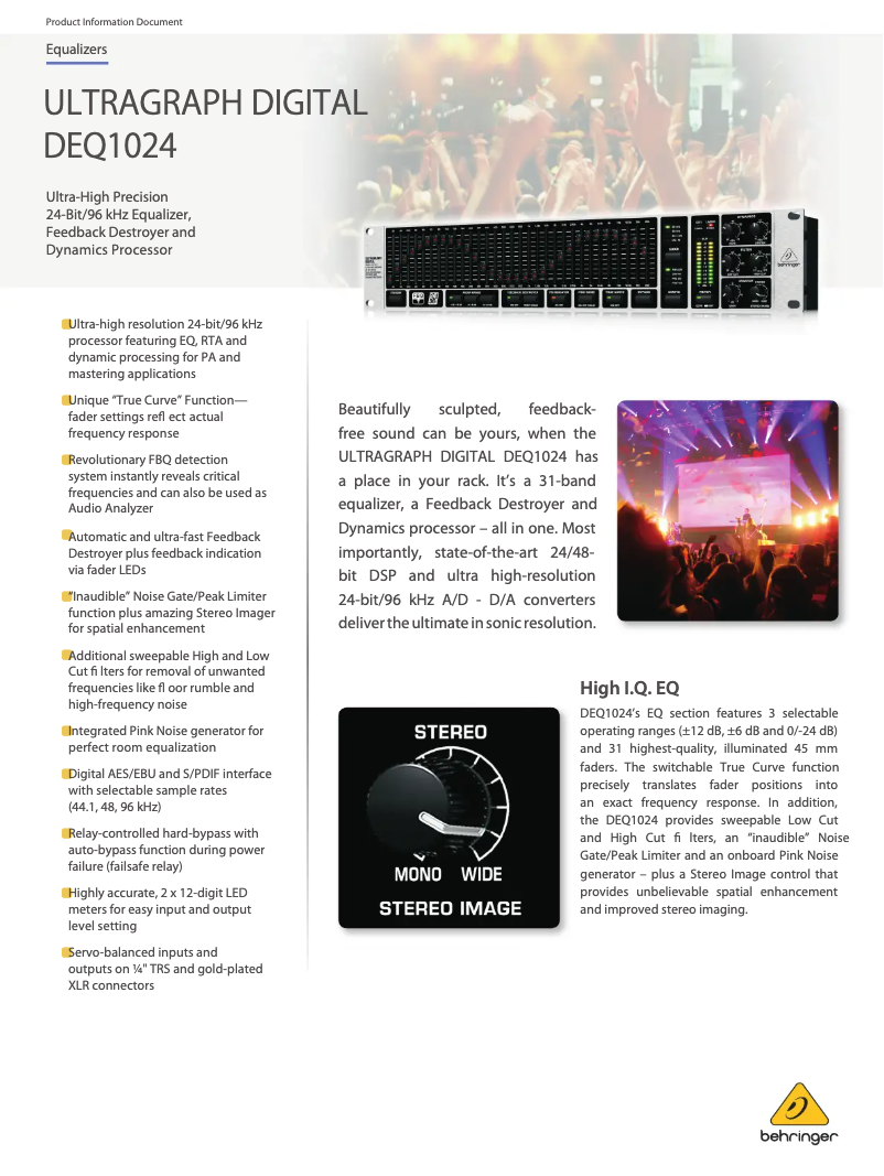 Página 1 del manual Ficha técnica Behringer DEQ1024