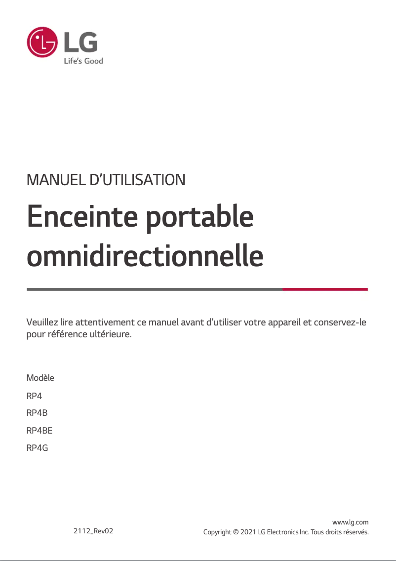 Image de la première page du manuel de l'appareil RP4G