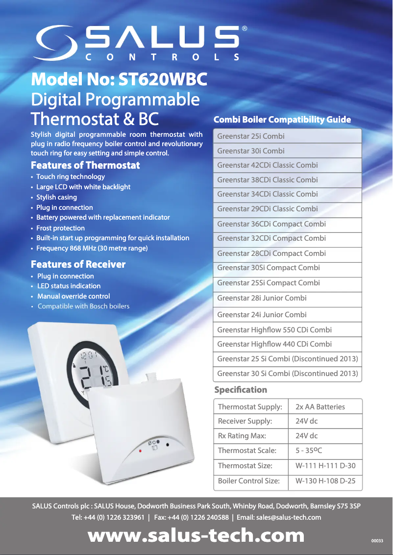 Page 1 de la notice Fiche technique Salus ST620WBC