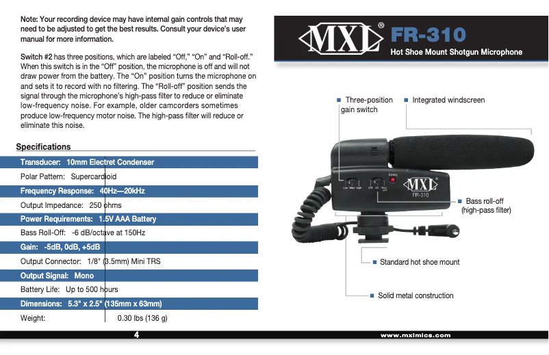 Page 1 de la notice Manuel utilisateur Marshall Electronics FR 310