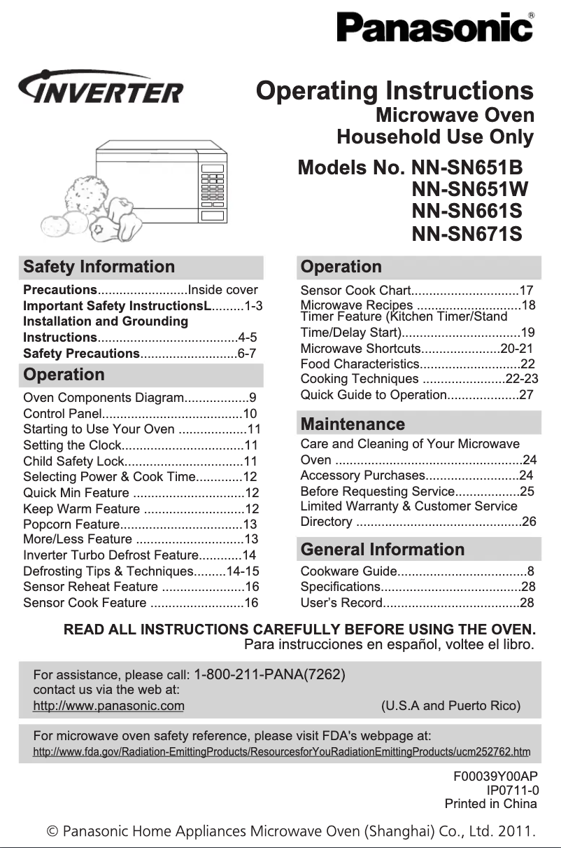 Page 1 de la notice Manuel utilisateur Panasonic NN-SN661S