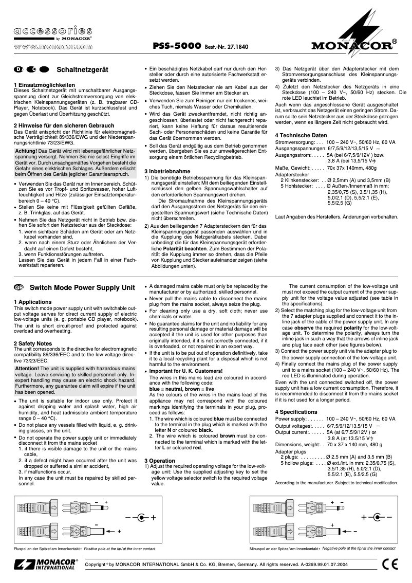 Image de la première page du manuel de l'appareil PSS-5000