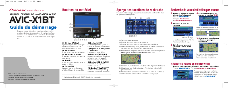 Page n°1 - Guide de démarrage rapide Pioneer AVIC-X1BT