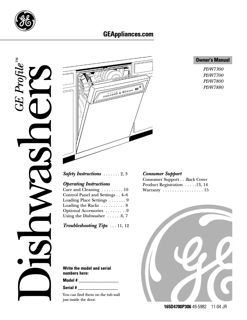 Page 1 de la notice Mode d'emploi GE PDW7300JBB