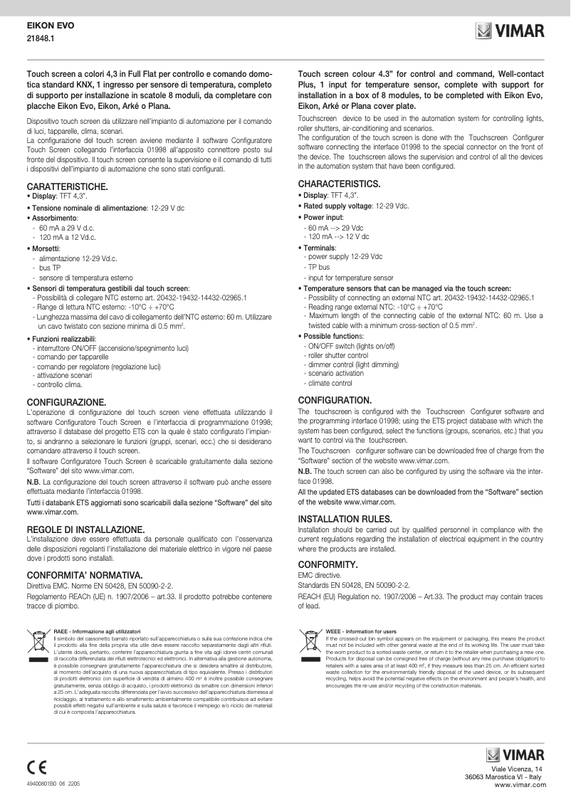 Page n°1 - Instructions / montage Vimar 21848.1