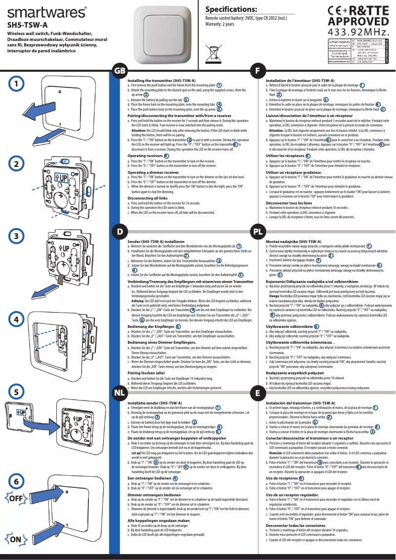 Page 1 de la notice Manuel utilisateur Smartwares SH5-TSW-A