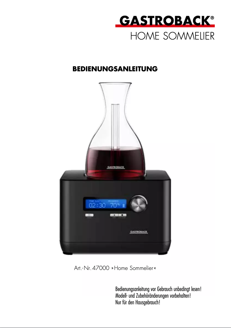 Image de la première page du manuel de l'appareil Home Sommelier 47000