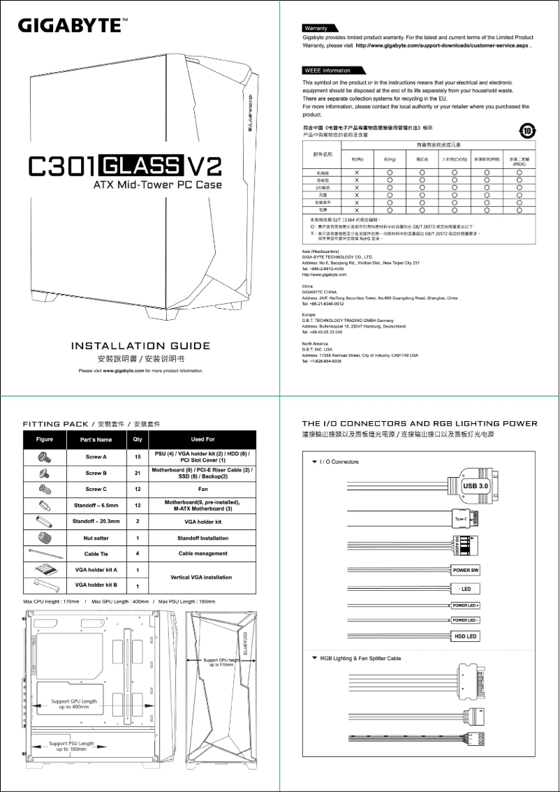 Image de la première page du manuel de l'appareil C301 GLASS V2