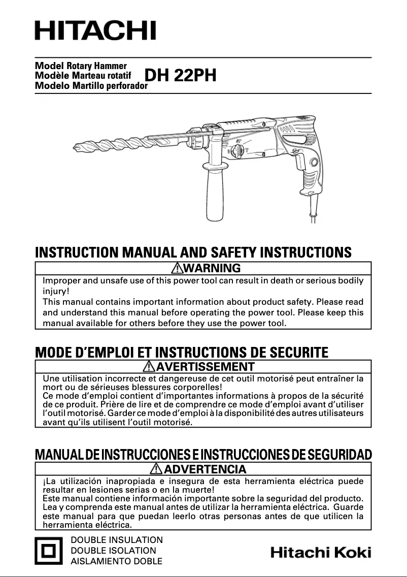 Page n°1 - Manuel utilisateur Hitachi DH 22PH