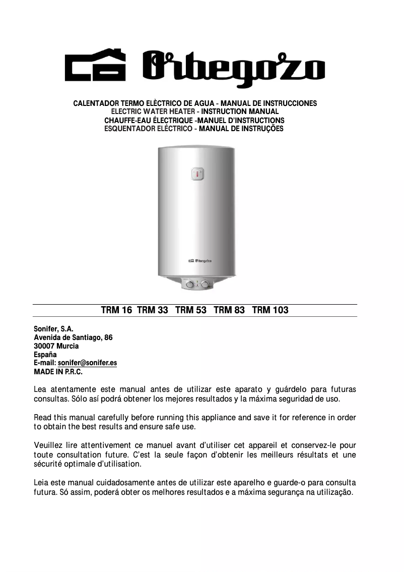 Page 1 de la notice Manuel utilisateur Orbegozo TRM 103
