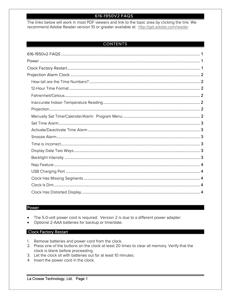 Page n°1 - FAQ La Crosse Technology 616-1950V2