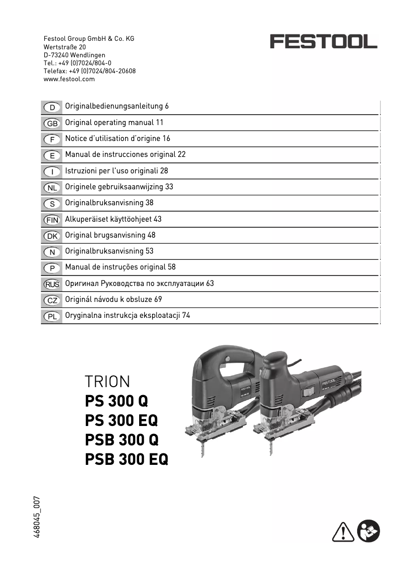 Page n°1 - Manuel utilisateur Festool Trion PSB 300 EQ